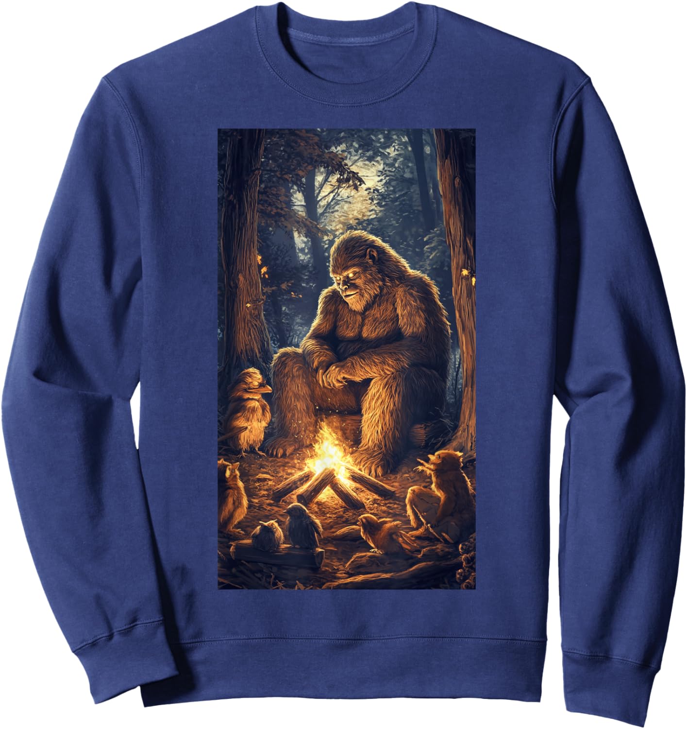 Bigfoot Campfire Woodland Sasquatch Wildlife art Sweatshirt - Sweatshirt | Navy