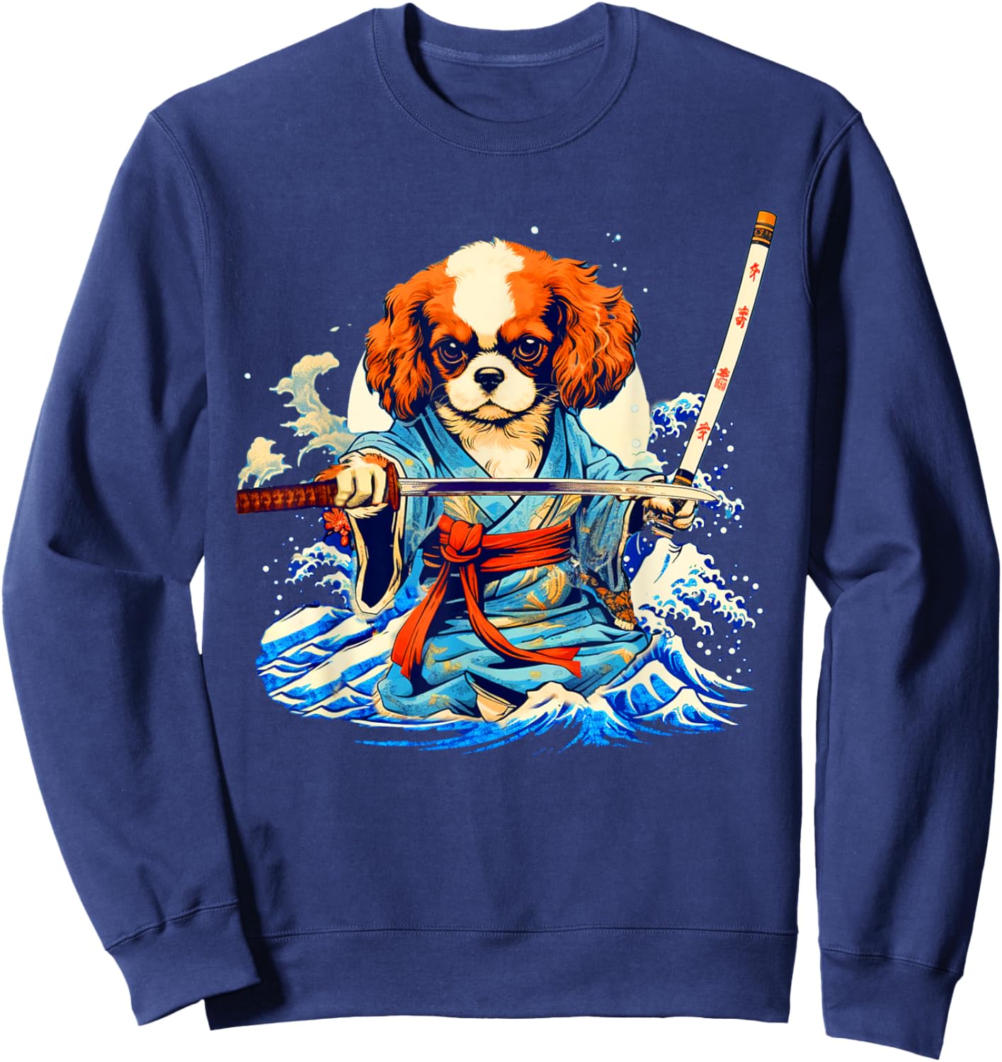 Cavalier King Charles Spaniel Dog Japanese Ukiyoe Art Ninja Women Girls Kids Sweatshirt - Sweatshirt | Navy