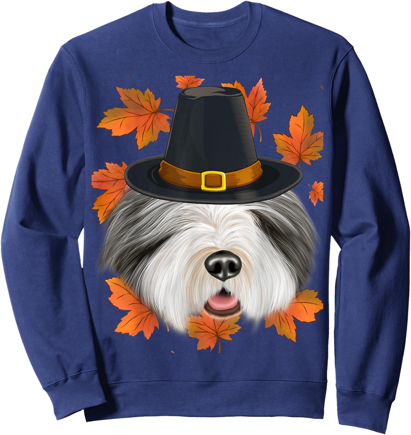 Fall Bearded Collie Pilgrim Thanksgiving Sweatshirt - Sweatshirt | Navy