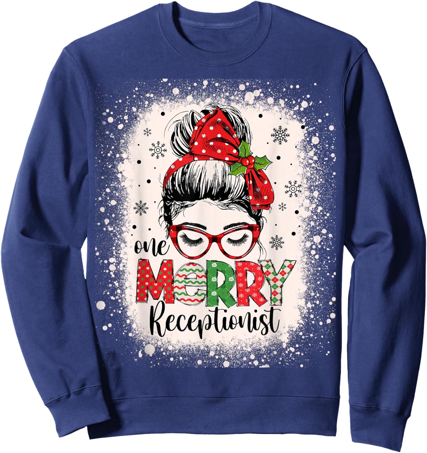 Messy Bun Receptionist Christmas Medical Office Secretary Sweatshirt - Sweatshirt | Navy