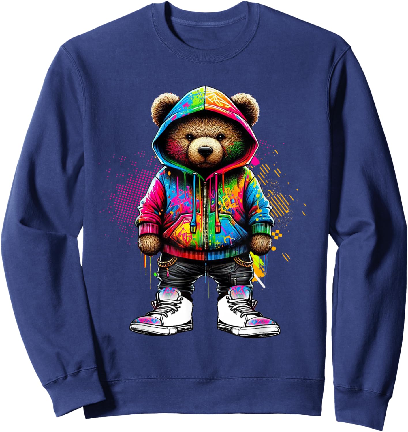 Hip Hop Teddy Bear Colorful Urban Rap Music Breakdancing Sweatshirt - Sweatshirt | Navy