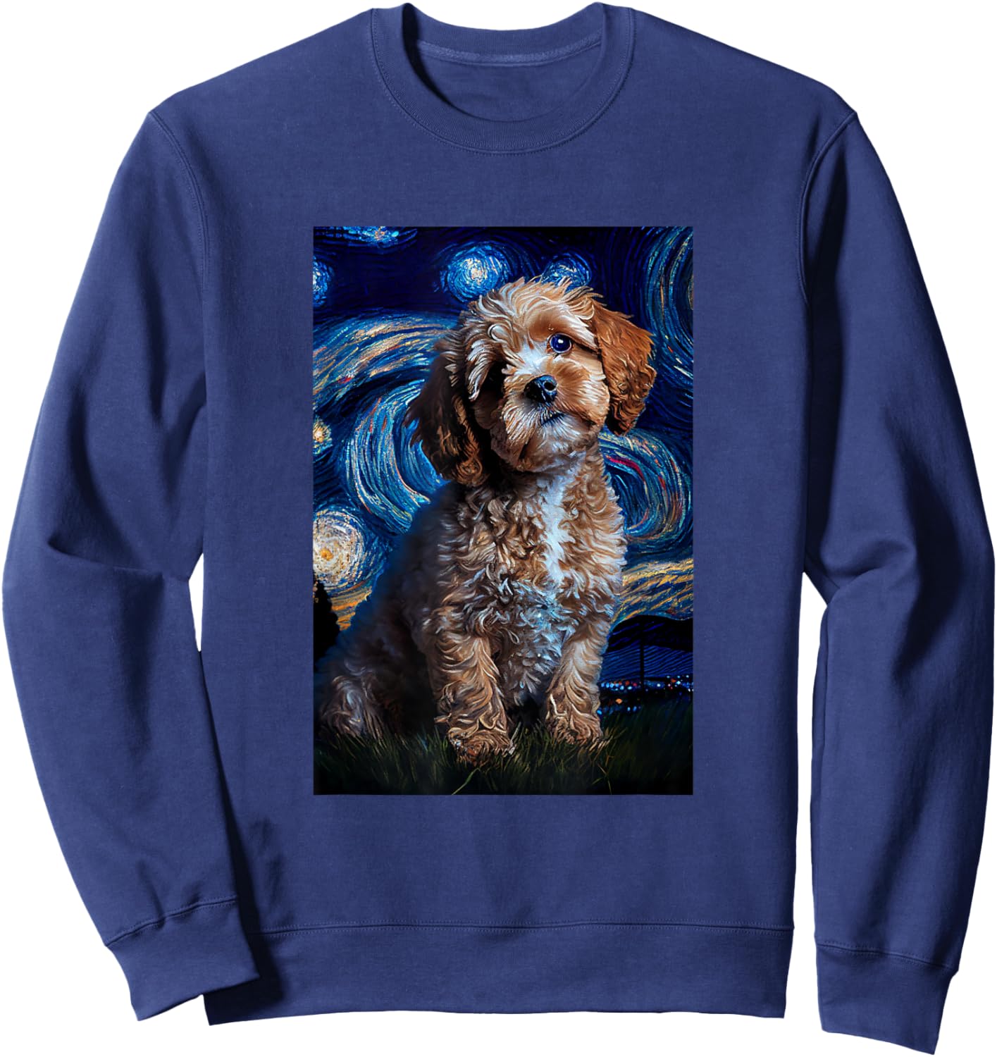 Cavapoo in Starry Night Painting Dog Mom Dad Sweatshirt - Sweatshirt | Navy