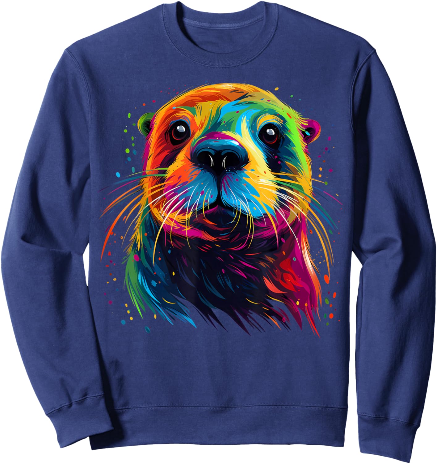 Otter Face Colorful River Sea Animal Art Lover Cute Black Sweatshirt - Sweatshirt | Navy