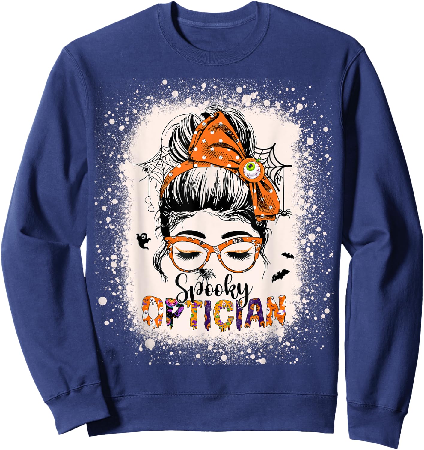 Spooky Optician Eye Doctor Halloween Messy Bun Optometrist Sweatshirt - Sweatshirt | Navy