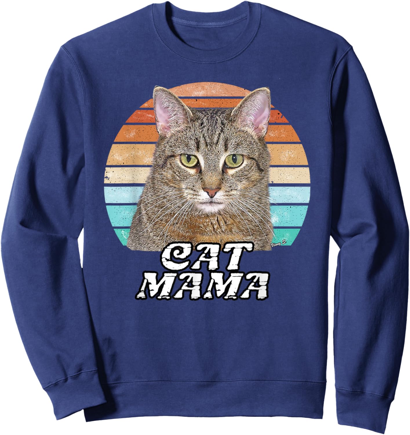 Cat Mama Mom Mothers Day Tabby Retro Sweatshirt - Sweatshirt | Navy