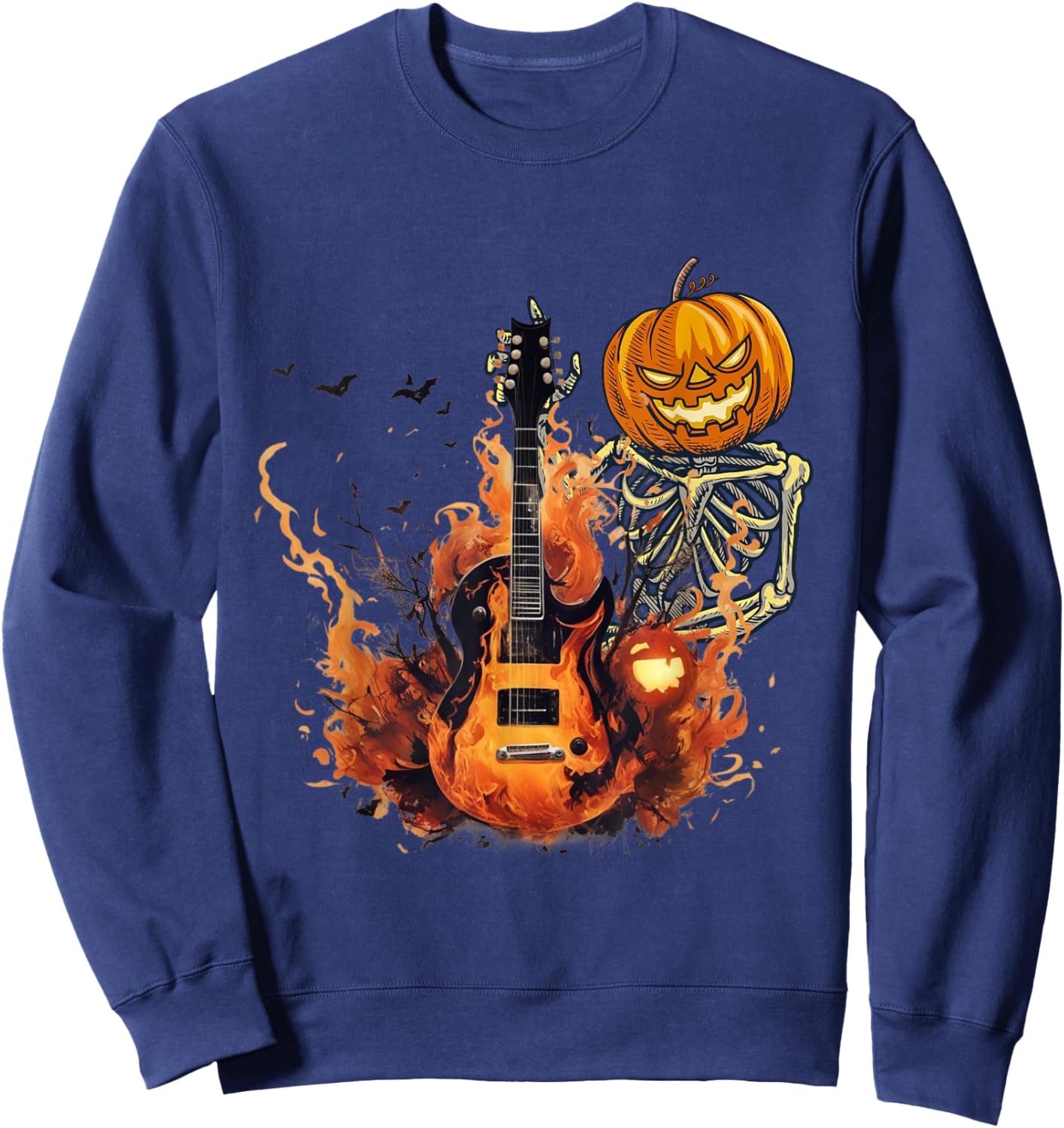 Funny Halloween Skeleton Rocker With Guitar Rock'n Roll Band Sweatshirt - Sweatshirt | Navy