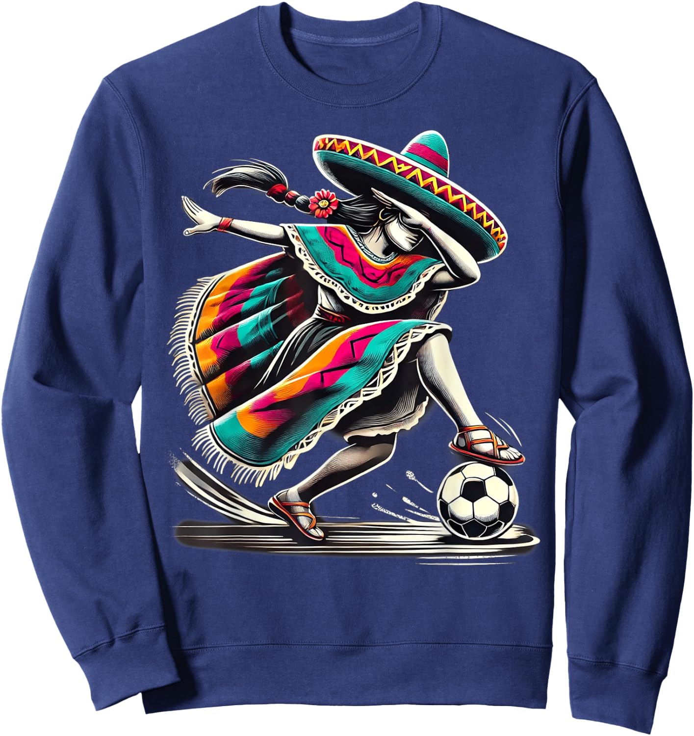 Mexican Girl Soccer Women Poncho - Chica Futbolista Mexicana Sweatshirt - Sweatshirt | Navy