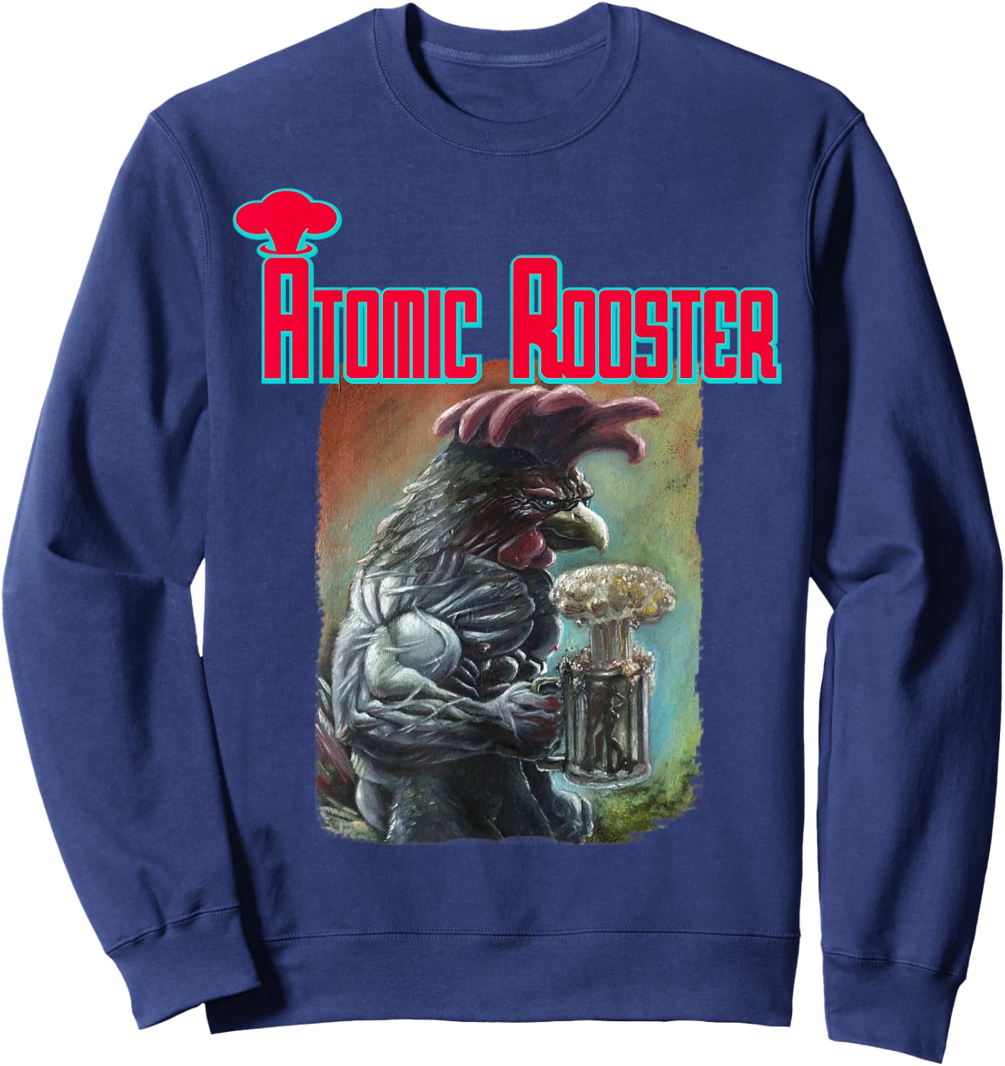 Masterpiece Art Atomic Rooster - Men's Black Cotton Blend Short Sleeve Classic Fit - Music Band - Small Sweatshirt - Sweatshirt | Navy