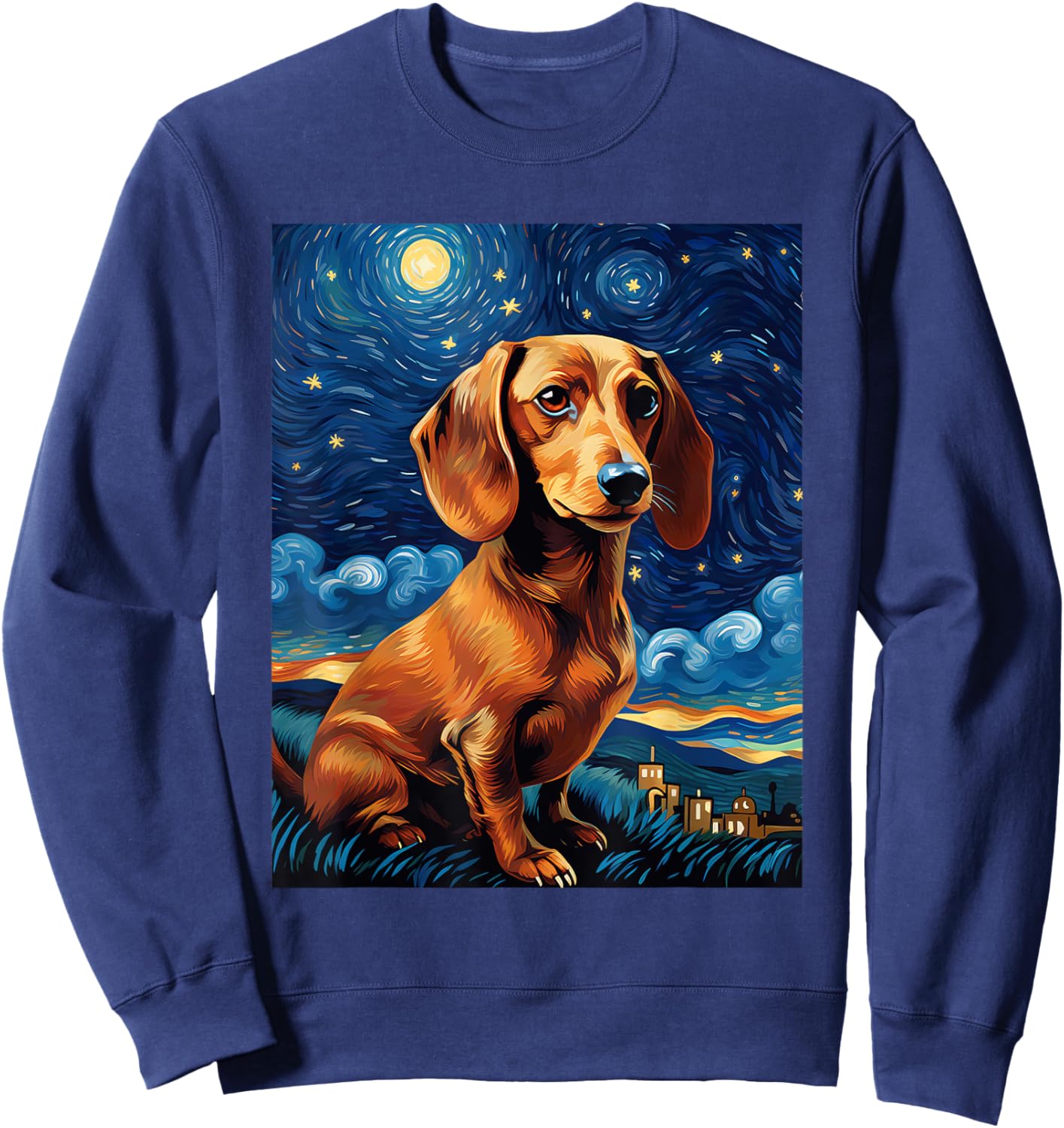 Dachshund Starry Night Van Gogh Dachshund Lover Art Sweatshirt - Sweatshirt | Navy
