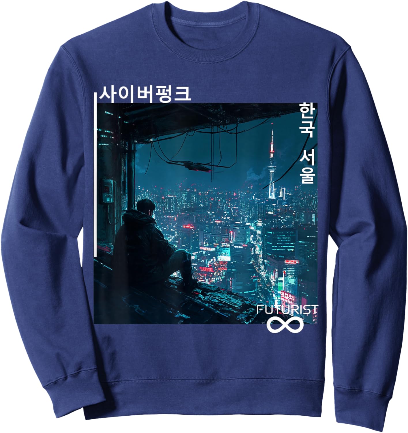KOREAN Cyberpunk SEOUL Streetwear KPOP Aesthetic Sweatshirt - Sweatshirt | Navy