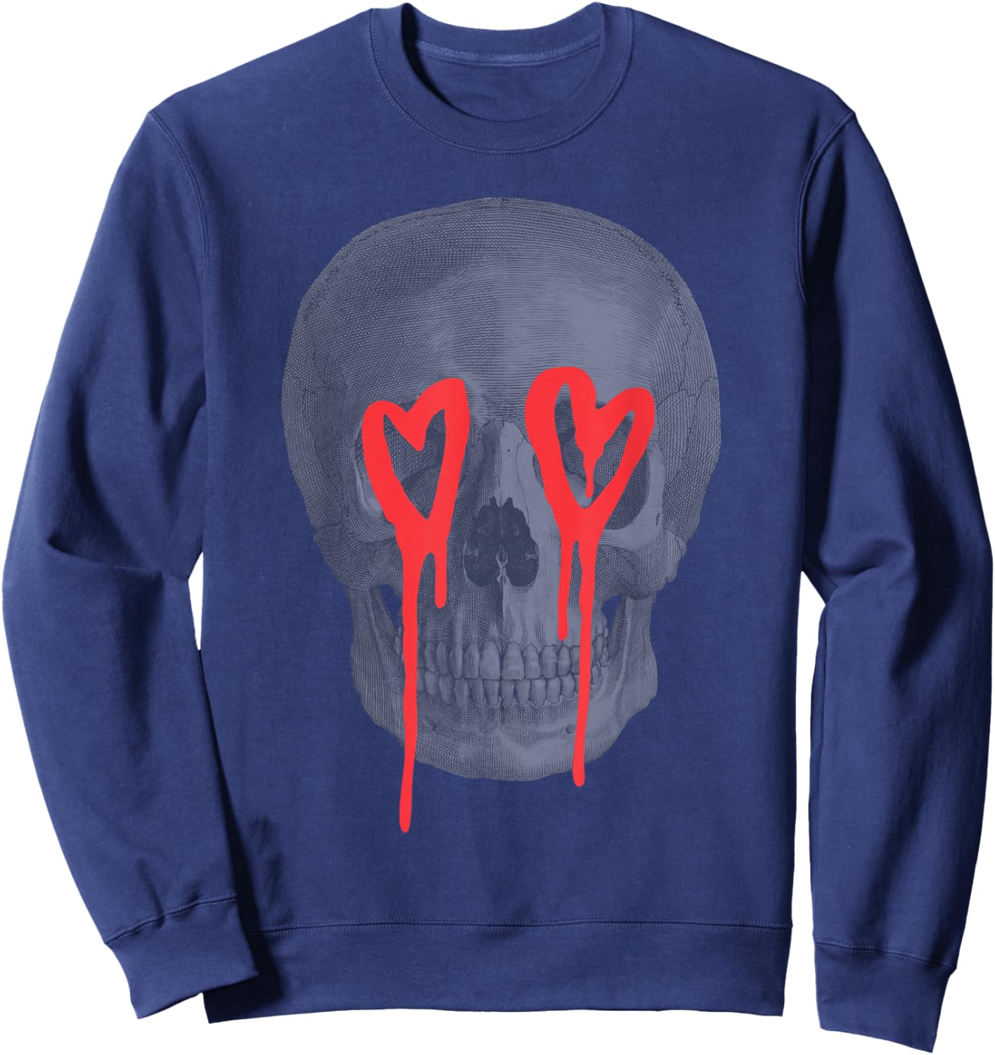 Graffiti Heart Skull Edgy Cool Valentine's Day Graphic Sweatshirt - Sweatshirt | Navy