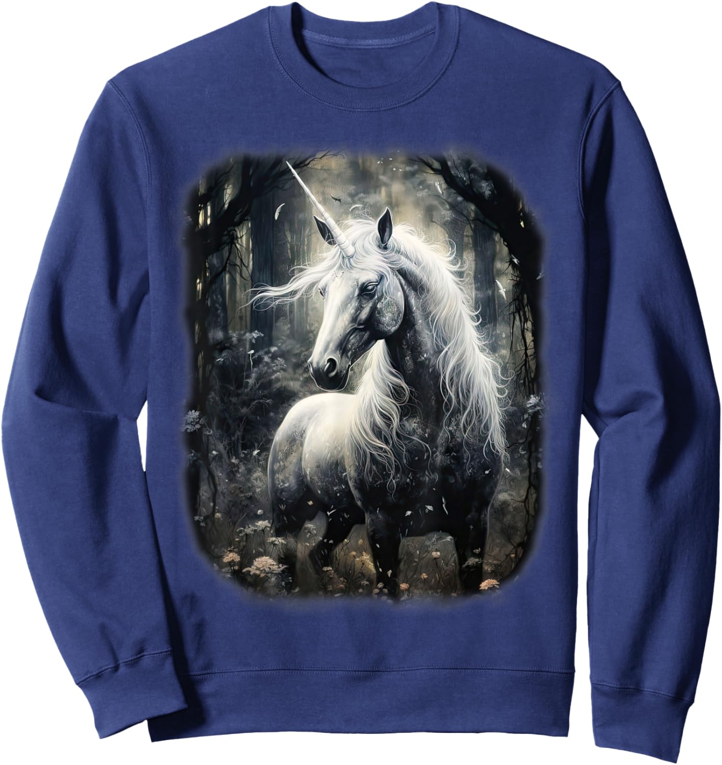 Fantasy white Unicorn standing in a Forest Sweatshirt - Sweatshirt | Navy