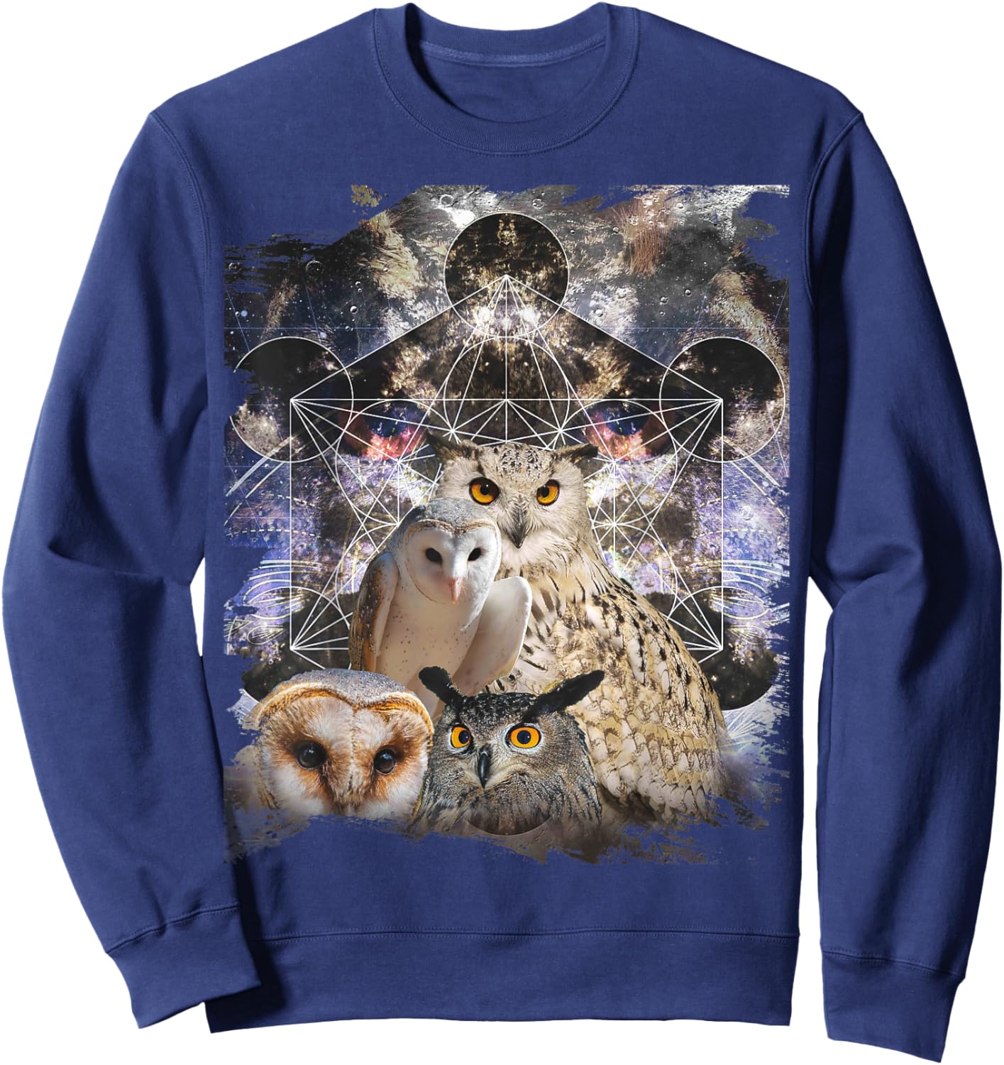 Trippy Owl Psychedelic Chakra Owls Life Flower Mandala Rave Sweatshirt - Sweatshirt | Navy