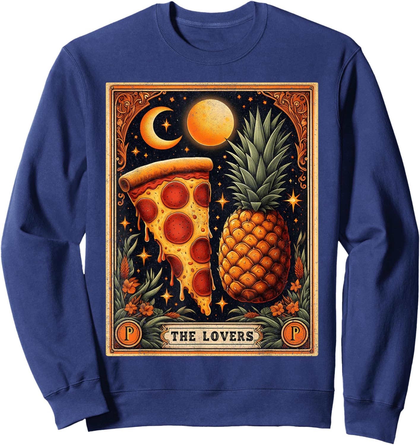 The Lovers Tarot Card Shirt Hawaiian Pineapple Pizza Lover Sweatshirt - Sweatshirt | Navy