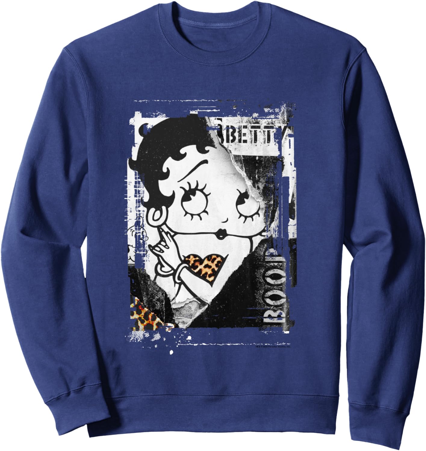 Betty Boop Distressed Punk Rock Vintage Stamp Poster Design Sweatshirt - Sweatshirt | Navy