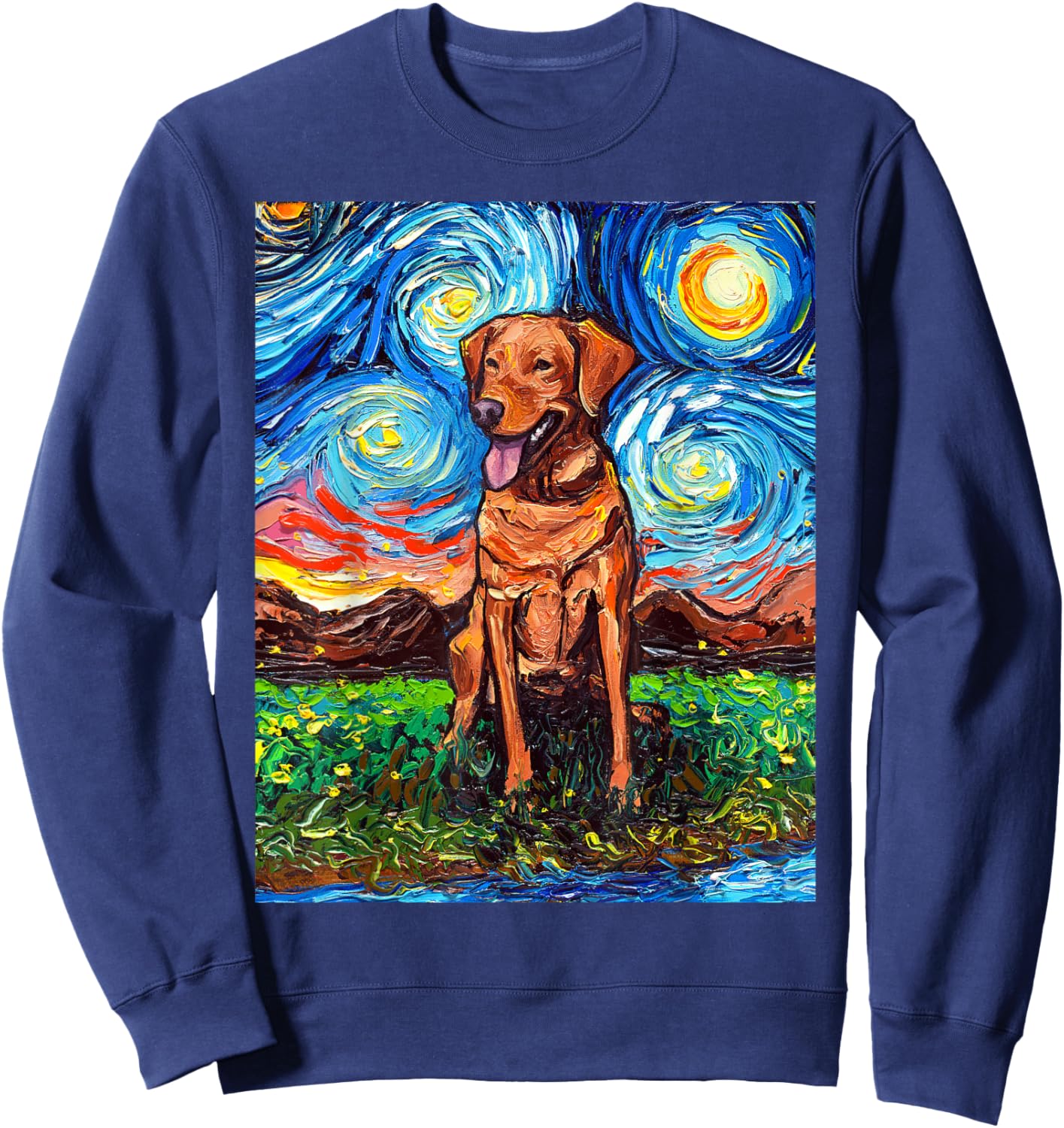 Fox Red Labrador Starry Night Dog Official Art by Aja Men Women Kids Sweatshirt - Sweatshirt | Navy