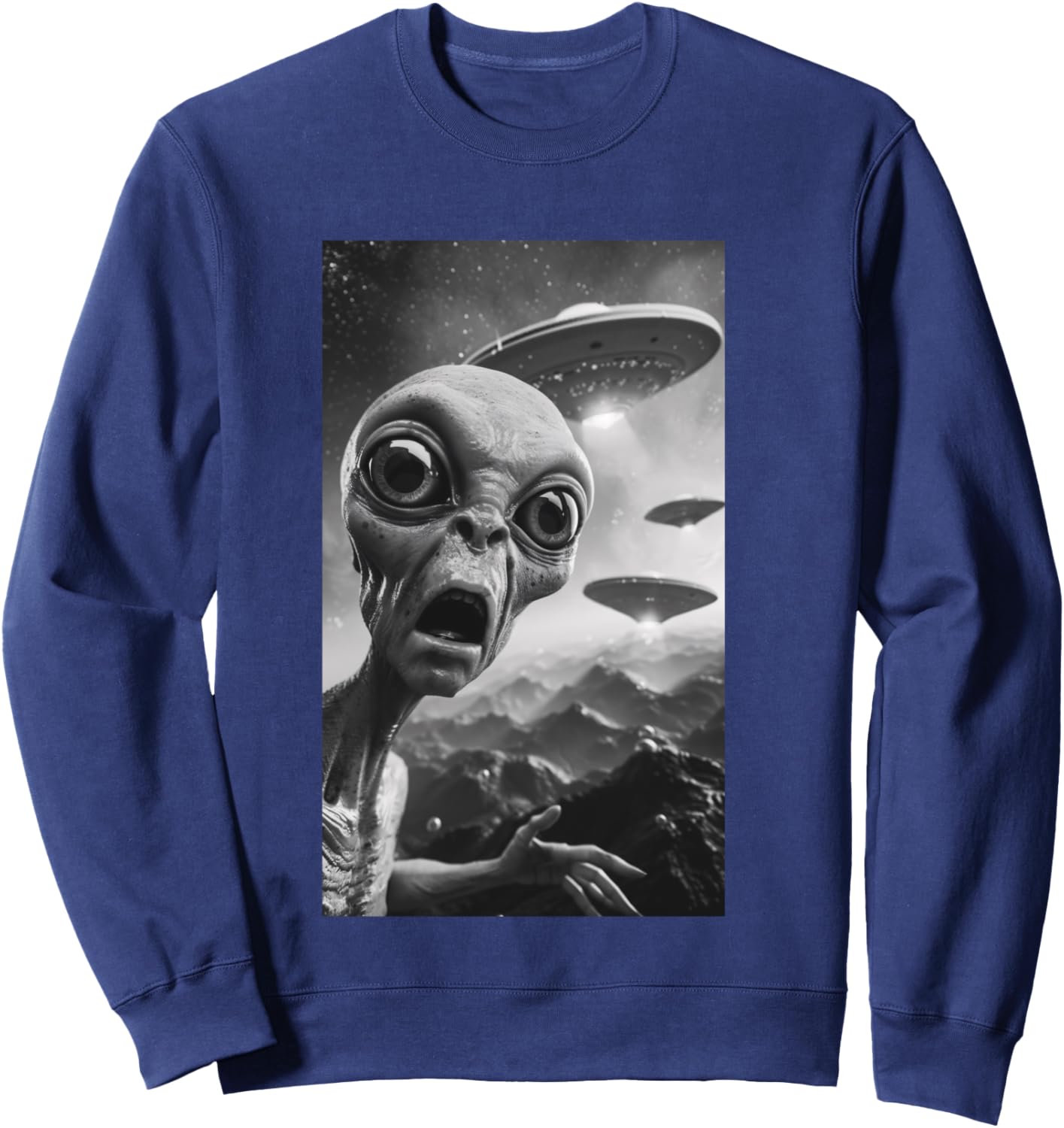 Funny Alien UFO Soucoupe volante Selfie Homme Femme Manche Longue Sweatshirt - Sweatshirt | Navy