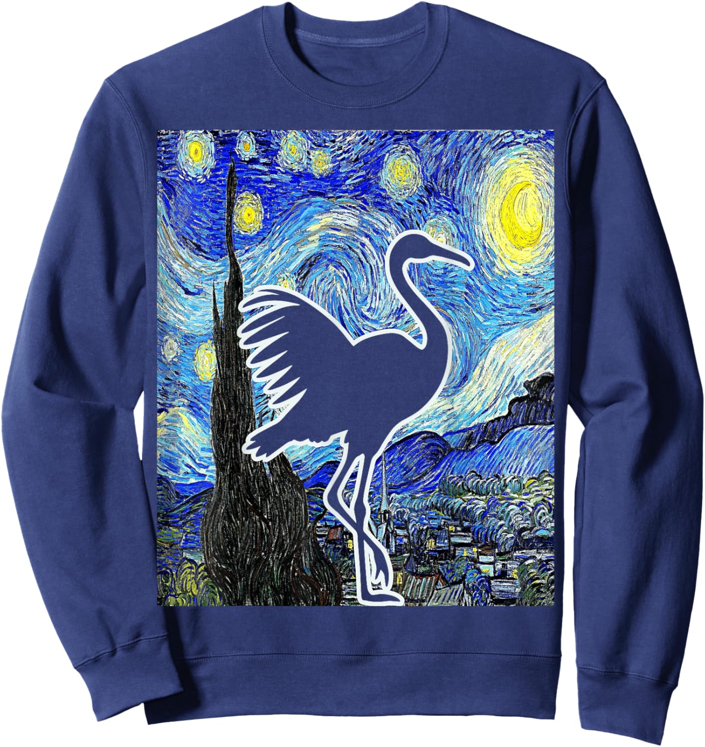 Sandhill Crane Starry Night Birdwatching Ornithology Sweatshirt - Sweatshirt | Navy