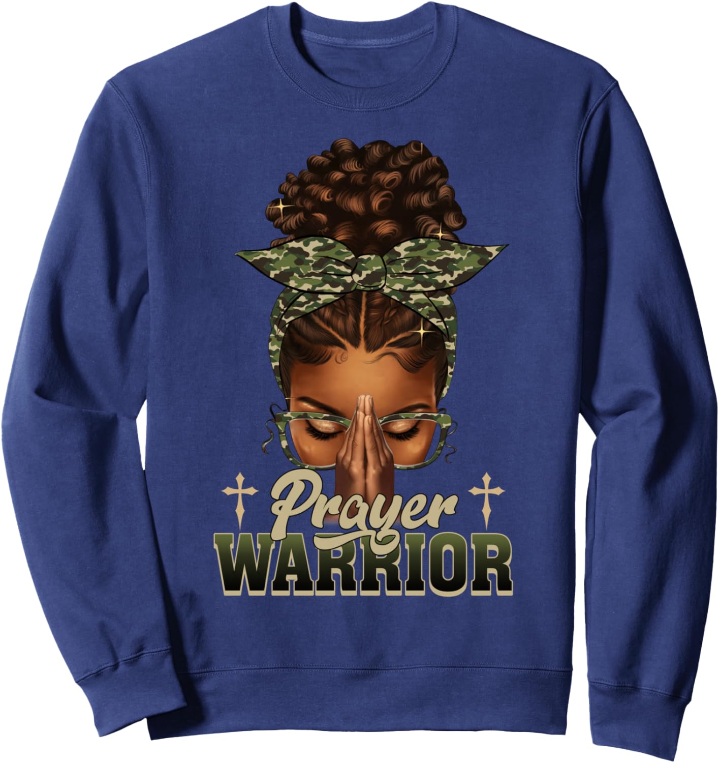 Praying Black Woman Afro Christian Sayings Prayer Warrior Sweatshirt - Sweatshirt | Navy