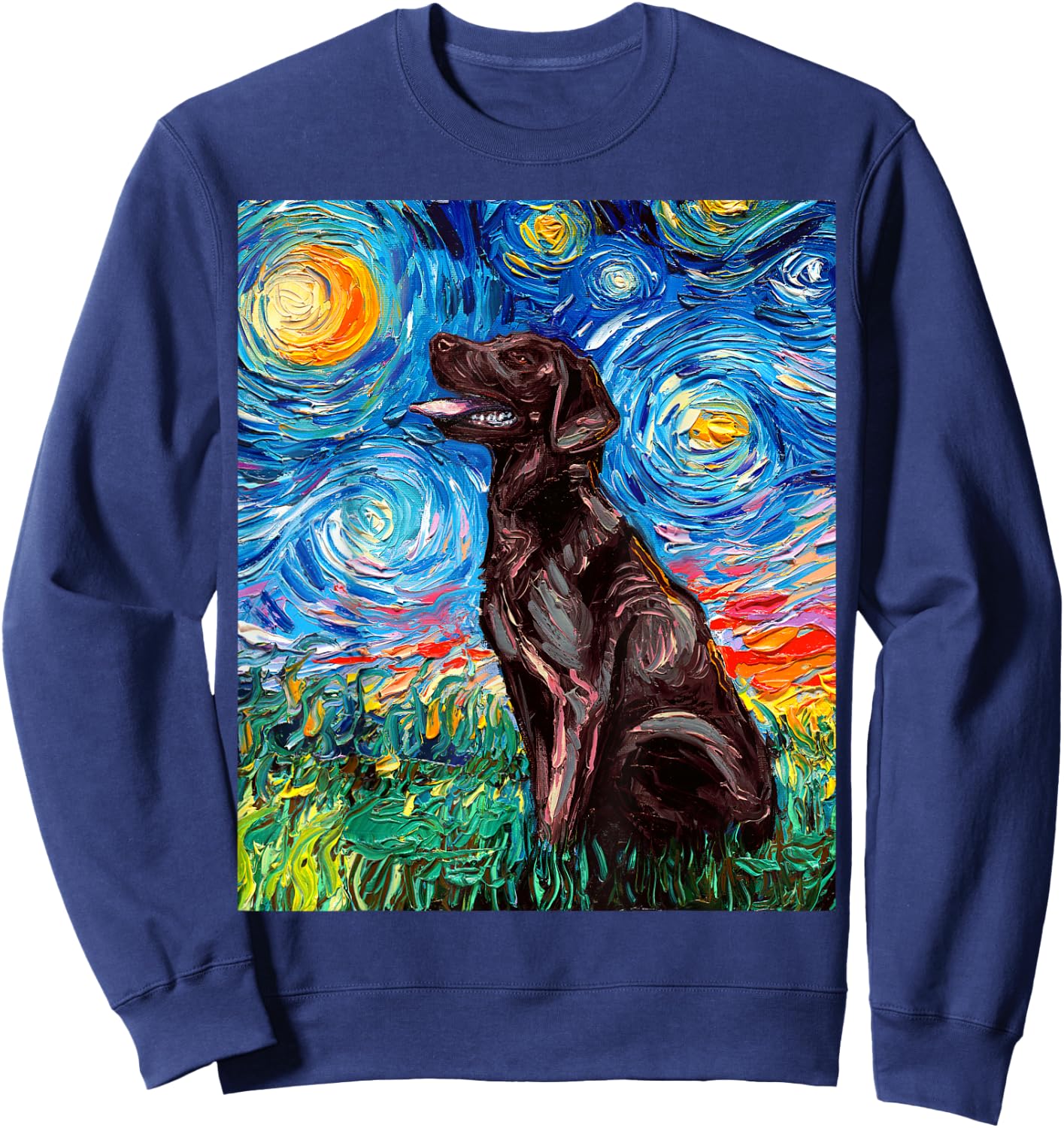 Chocolate Labrador Starry Night Brown Lab Dog Art by Aja Sweatshirt - Sweatshirt | Navy