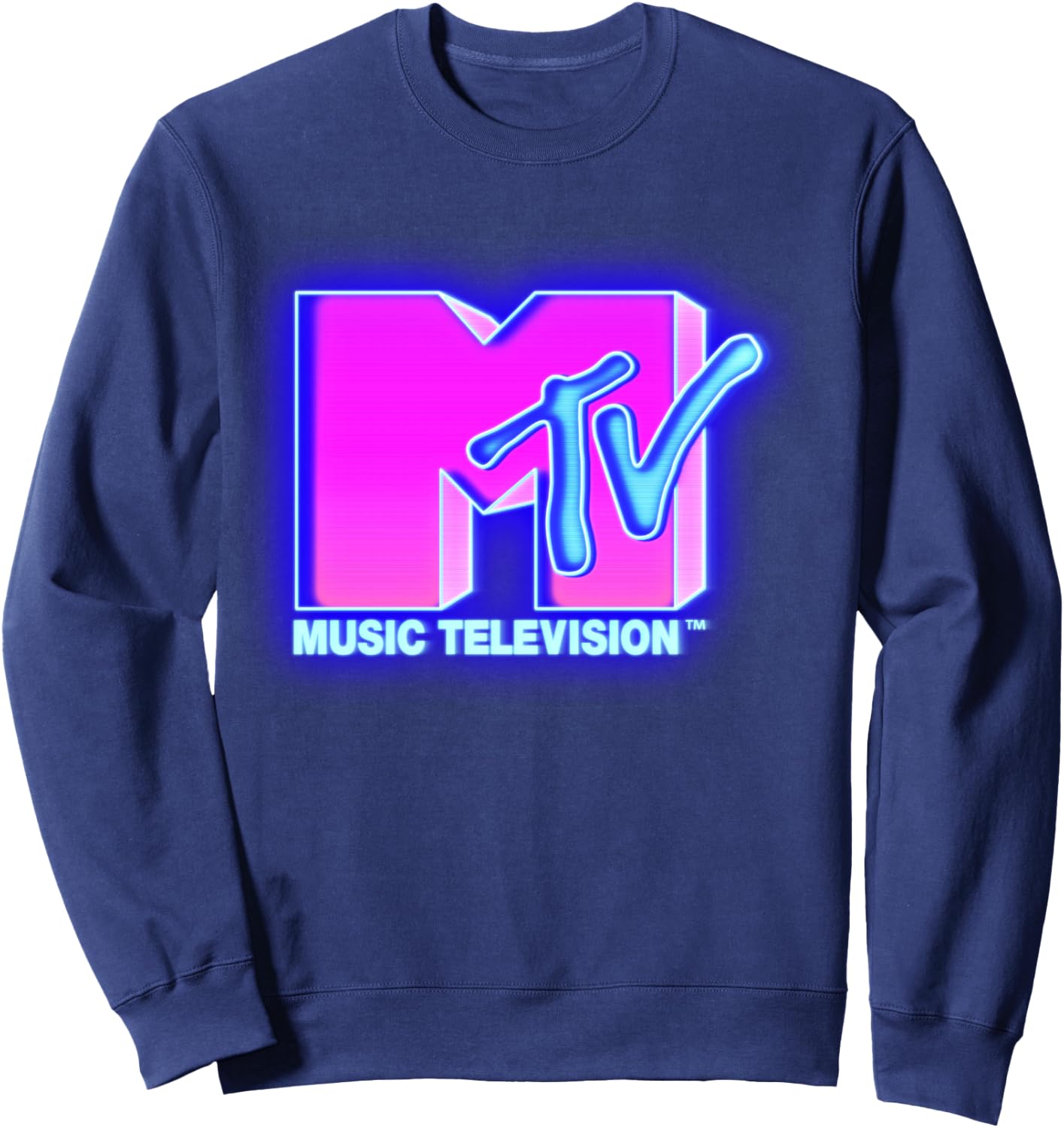 MTV Bright Neon Glow Logo Retro Sweatshirt - Sweatshirt | Navy
