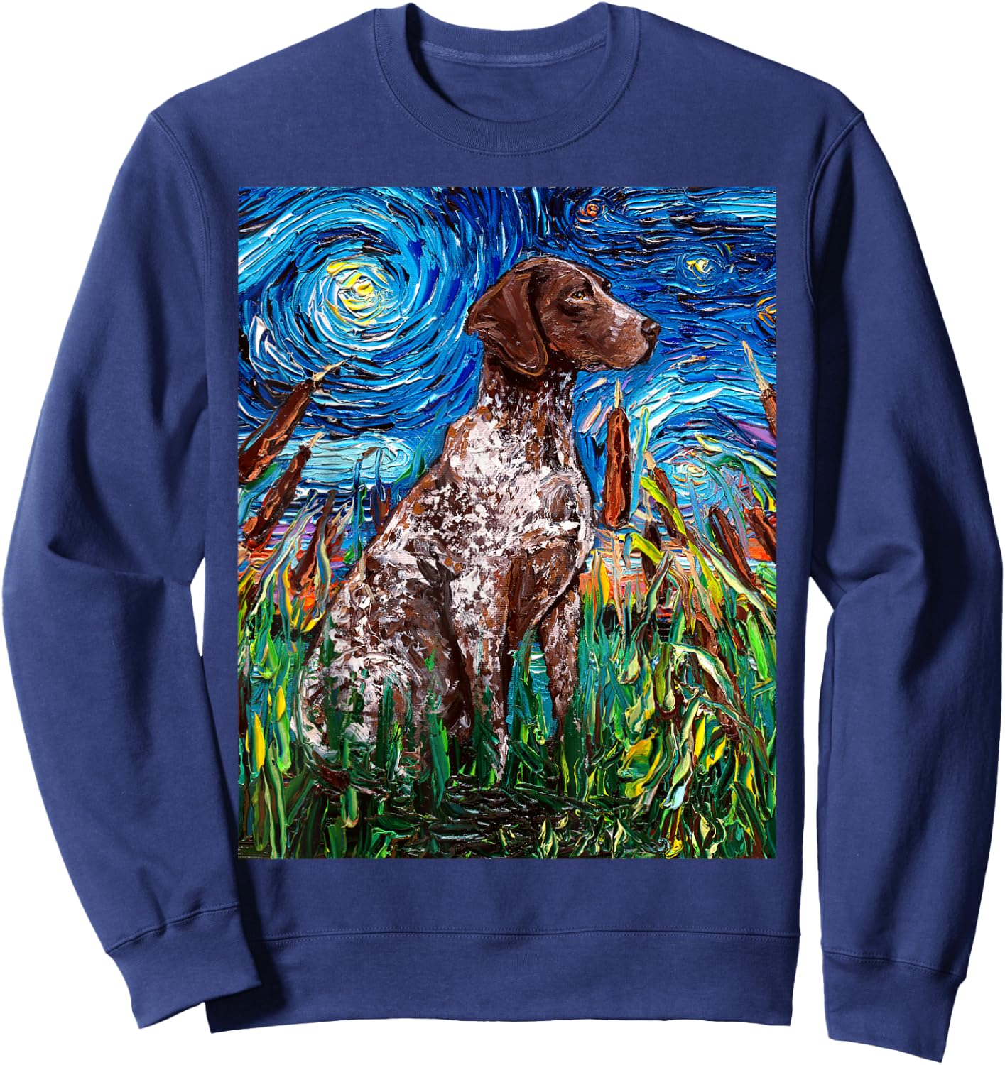 German Short Hair Pointer Starry Night Dog Art by Aja Sweatshirt - Sweatshirt | Navy