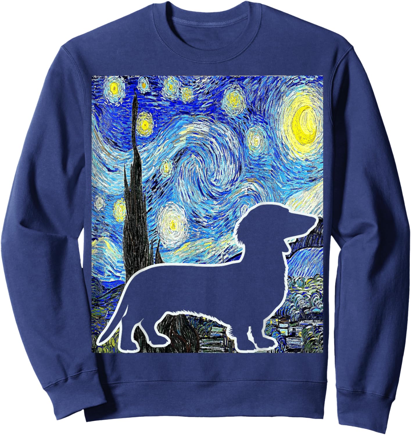 Dachshund Starry Night Dachshund Lover Van Gogh Painting Sweatshirt - Sweatshirt | Navy