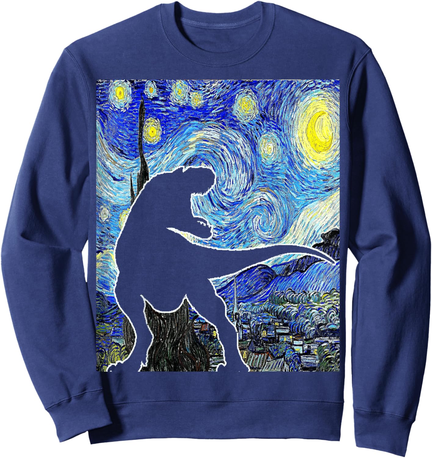 Dinosaur Starry Night T Rex Van Gogh Funny Paleontologist Sweatshirt - Sweatshirt | Navy