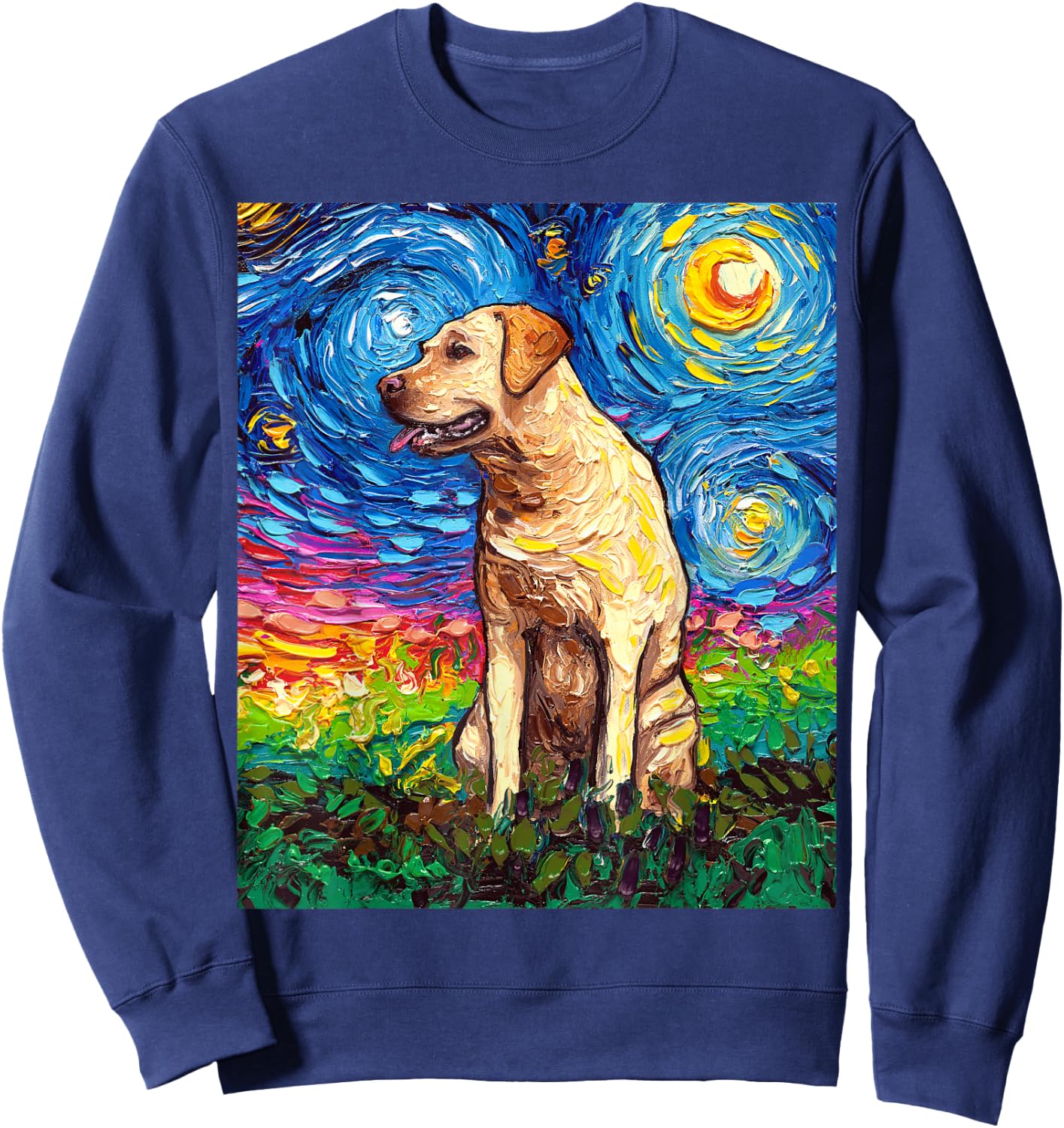Yellow Labrador Profile Starry Night Blonde Lab Dog Artwork Sweatshirt - Sweatshirt | Navy