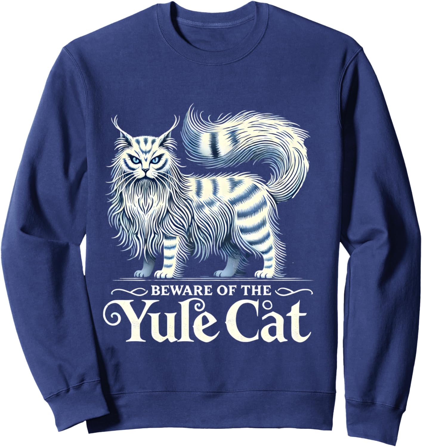 Beware of the Yule Cat Jolakotturinn Icelanic Folklore Sweatshirt - Sweatshirt | Navy