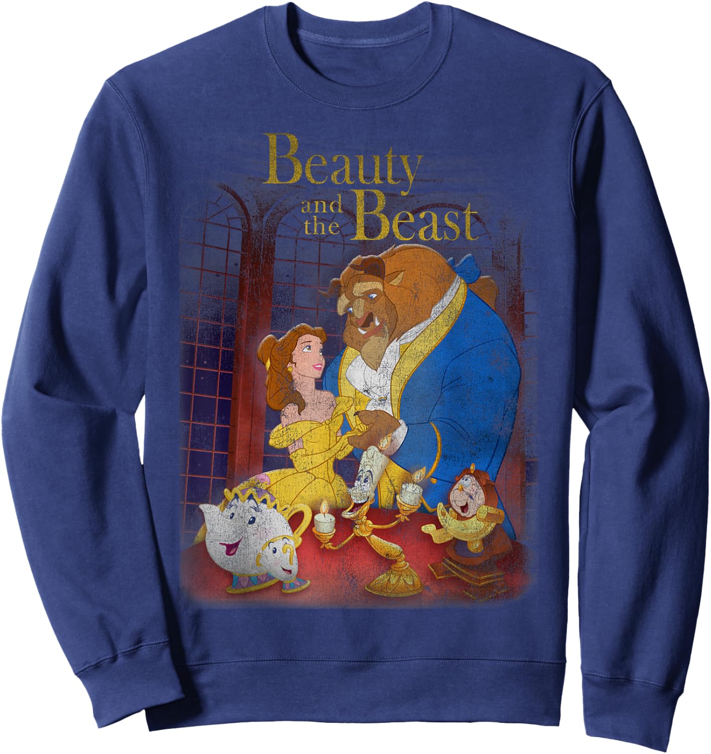 Disney Beauty and The Beast Distressed Vintage Group Shot Sweatshirt - Sweatshirt | Navy
