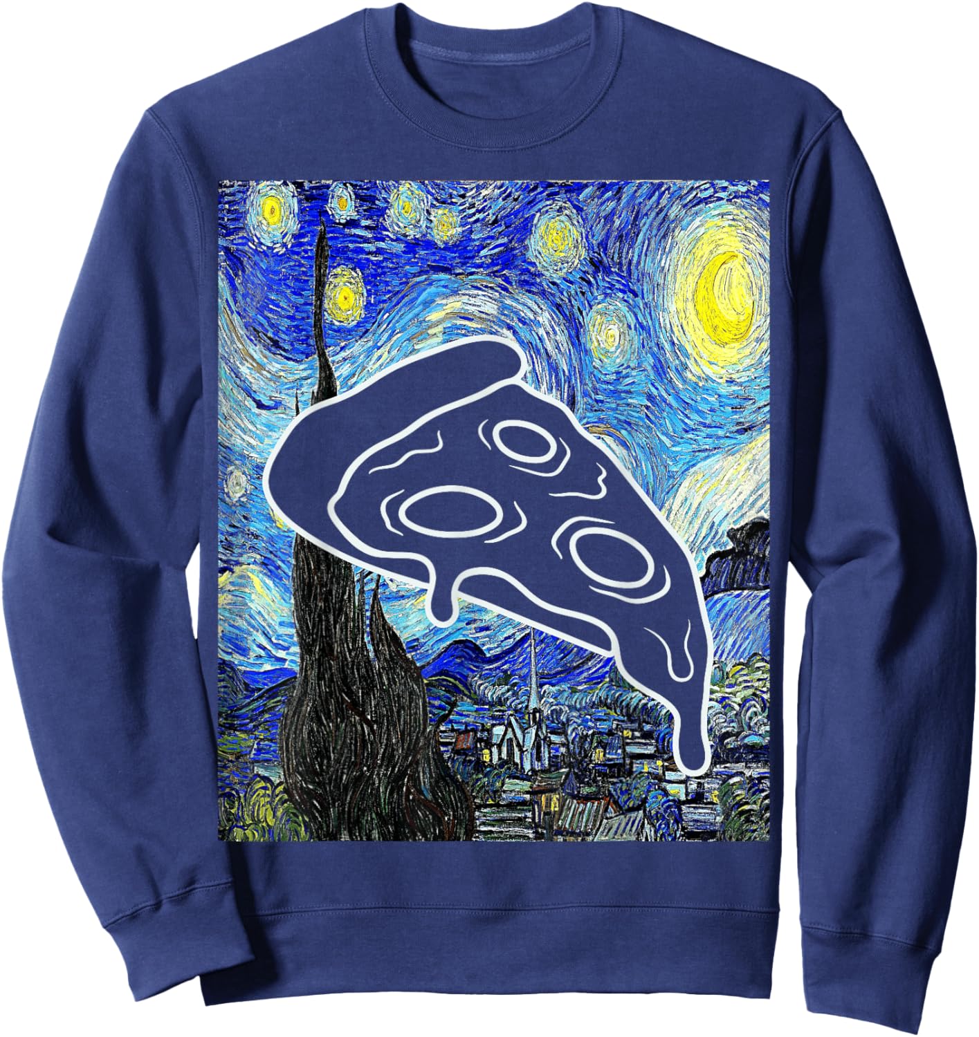 Pizza Starry Night Pizza Lover Italian Food Painting Foodie Sweatshirt - Sweatshirt | Navy