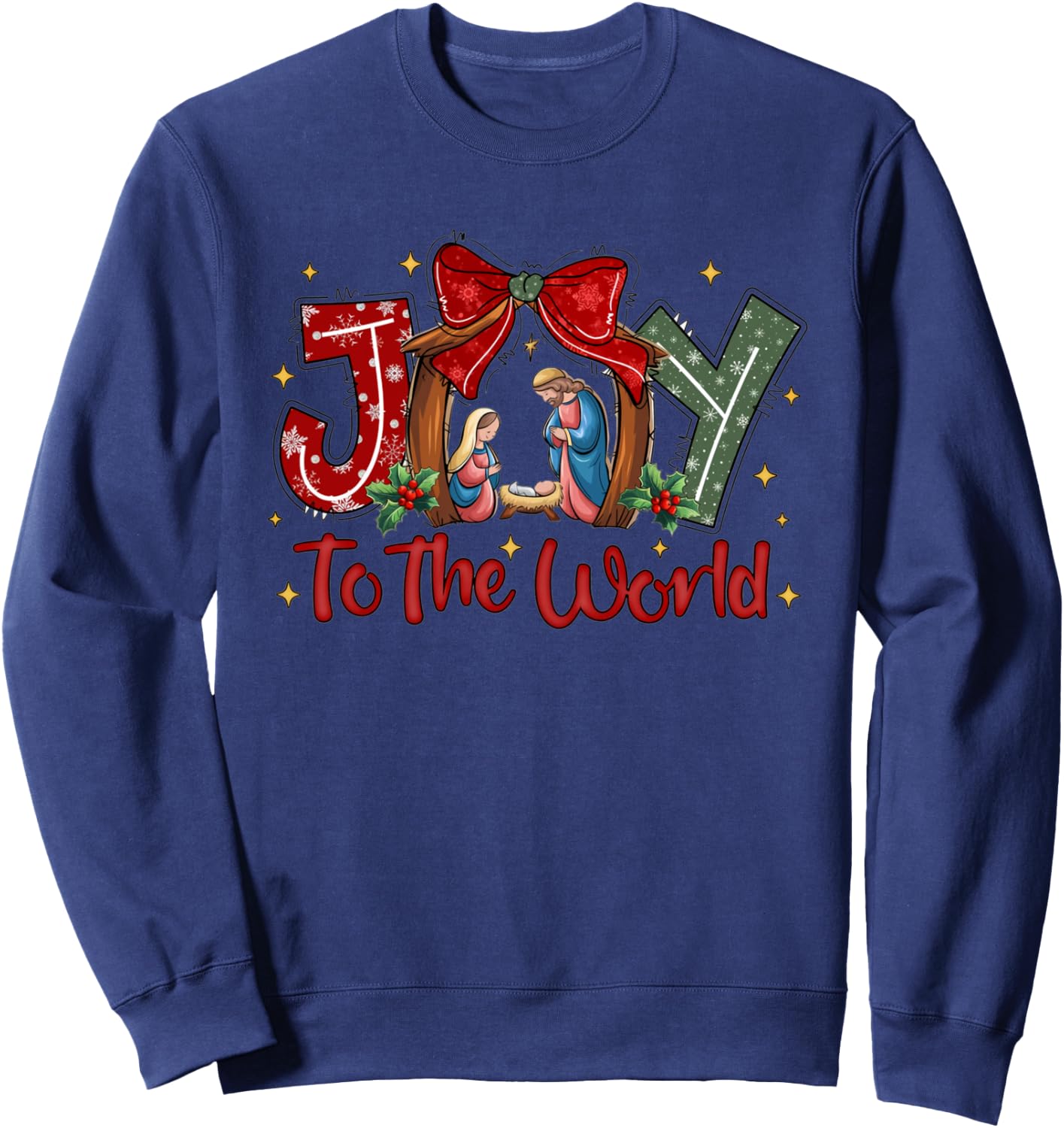 Joy To The World Christian Christmas Coquette Oh Holy Night Sweatshirt - Sweatshirt | Navy