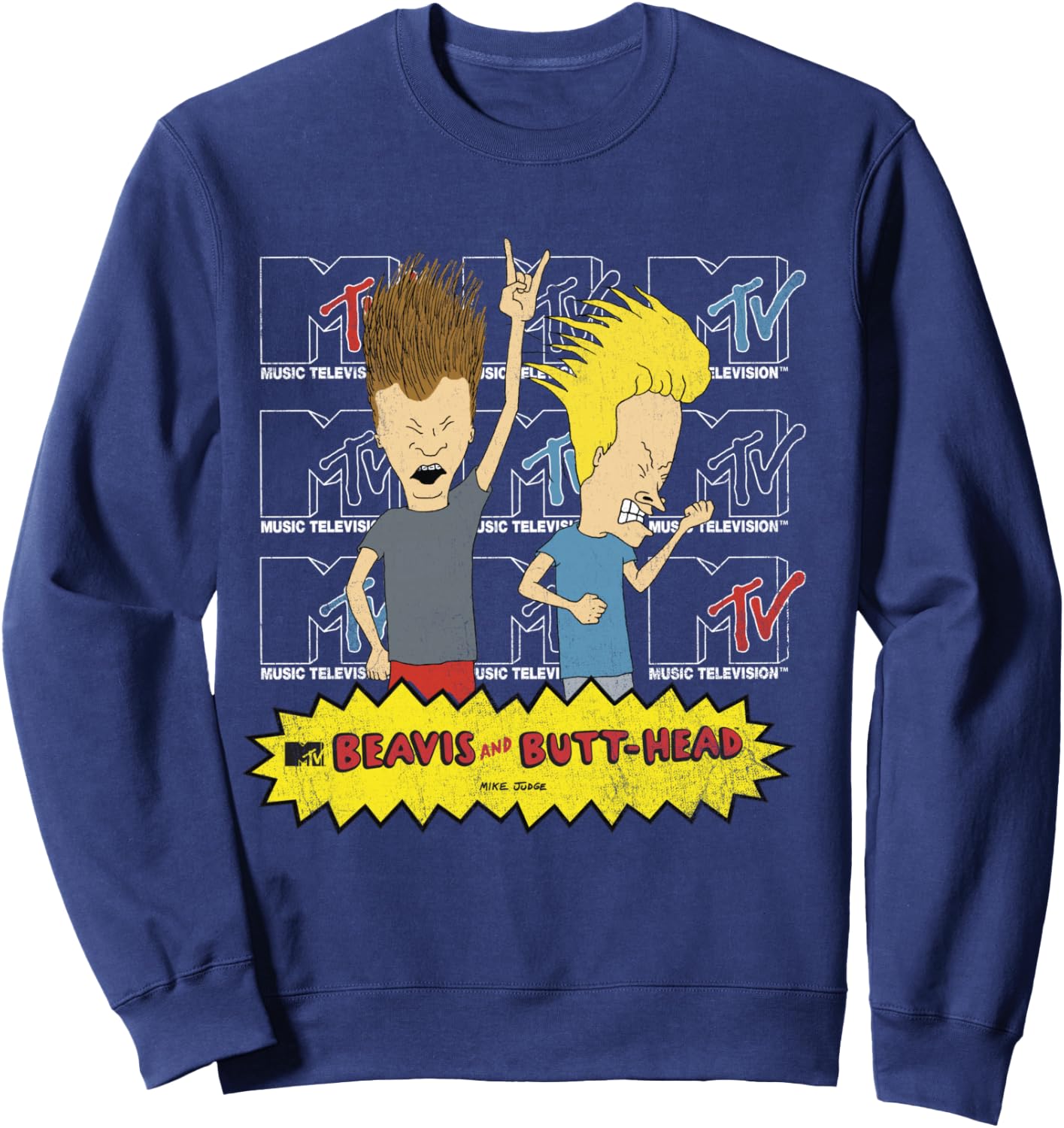 MTV Logo Stacked Beavis and Butt-Head Sweatshirt - Sweatshirt | Navy