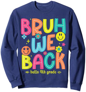 Bruh We Back To School 4th Grade Teacher Retro Groovy Women Kids Sweatshirt - Sweatshirt | Navy