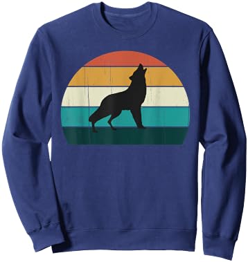 Cool Sunset Grey Wolf Howl - Retro / Vintage Wild Wolves Sweatshirt - Sweatshirt | Navy
