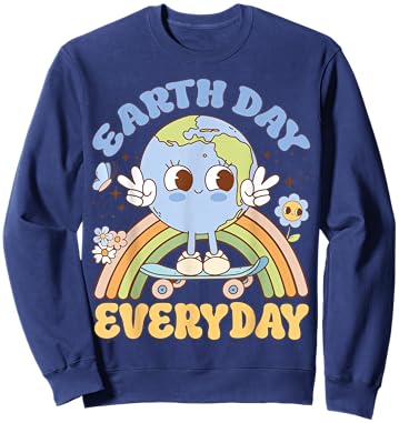 Cute Kawaii Earth Day Everyday Skateboard Rainbow Sweatshirt - Sweatshirt | Navy