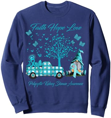Faith Hope Love Polycystic Kidney Disease Awareness Gifts Sweatshirt - Sweatshirt | Navy