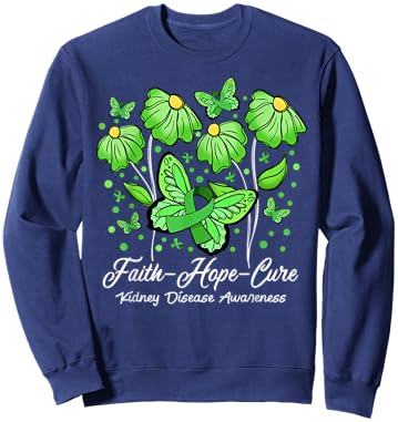 Faith Hope Cure Flower Butterfly Kidney Disease Awareness Sweatshirt - Sweatshirt | Navy