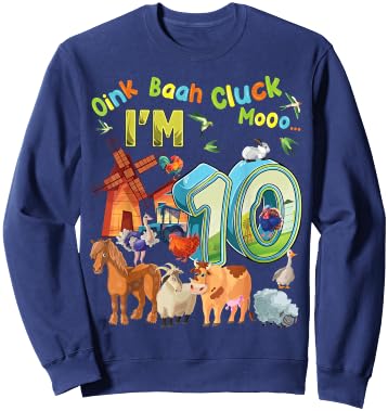 Barnyard 10th Birthday Farm Animals 10 Years Old Farming Sweatshirt - Sweatshirt | Navy