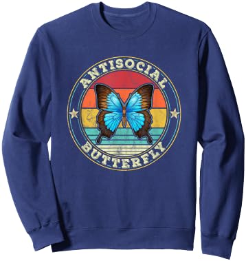 Antisocial Butterfly Vintage Retro Introvert Sweatshirt - Sweatshirt | Navy