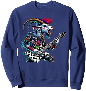 Funny Punk Goat Rock Goat Rock and Roll Guitar Music Sweatshirt - Sweatshirt | Navy