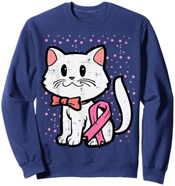 Pink Ribbon Cat Breast Cancer Awareness Women Girls Kids Sweatshirt - Sweatshirt | Navy