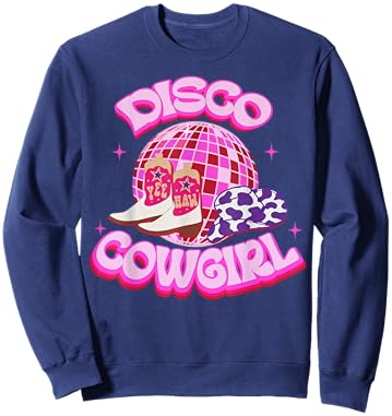 Western Cowgirl Yeehaw Pink Disco Ball Cowboy Boots & Hat Sweatshirt - Sweatshirt | Navy