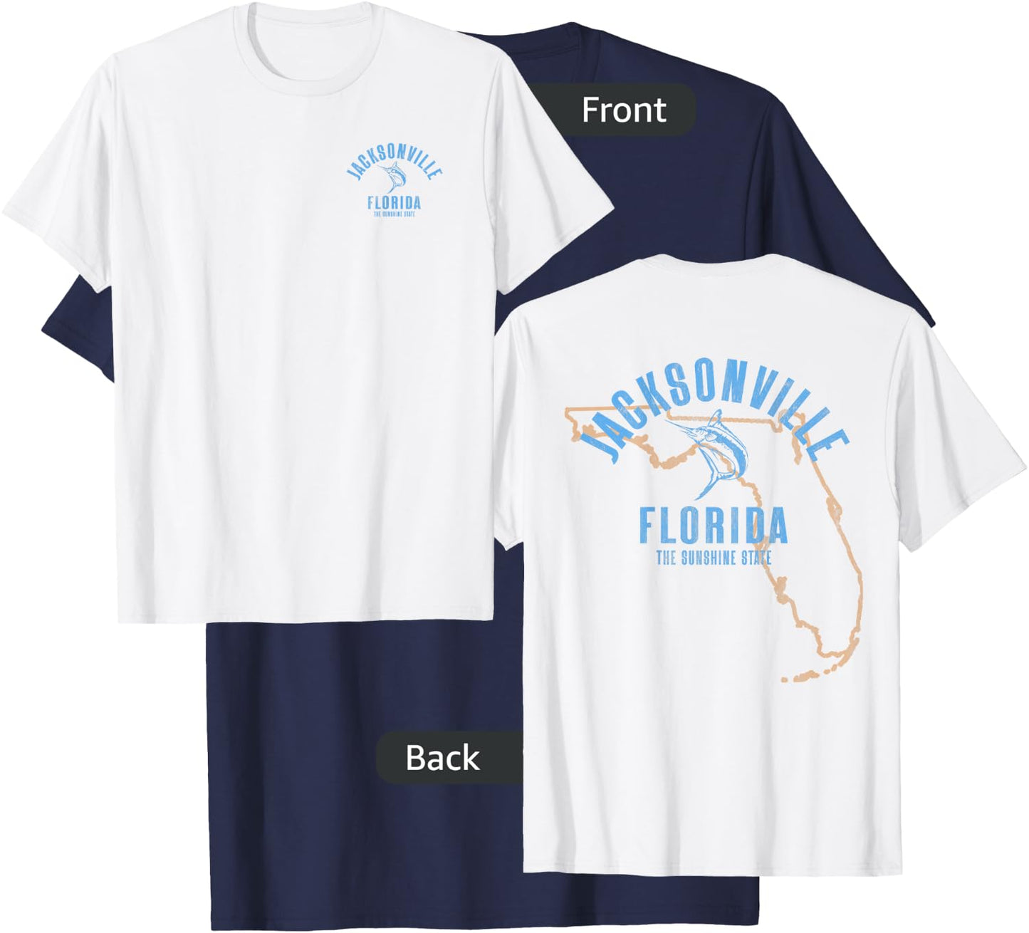 Jacksonville Florida FL Retro Vintage Beach Front & Back Women T-Shirt - T-Shirt | Navy
