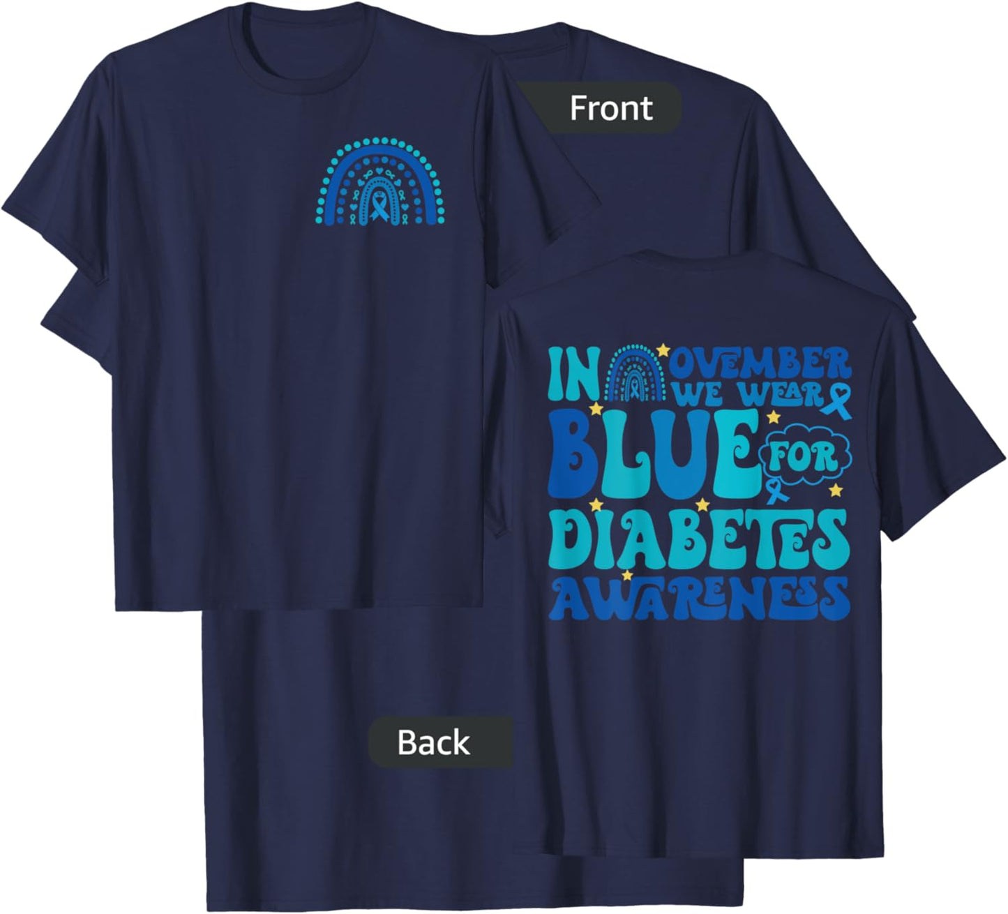 Groovy In November We Wear Blue Diabetes Awareness (2sided) T-Shirt - T-Shirt | Navy