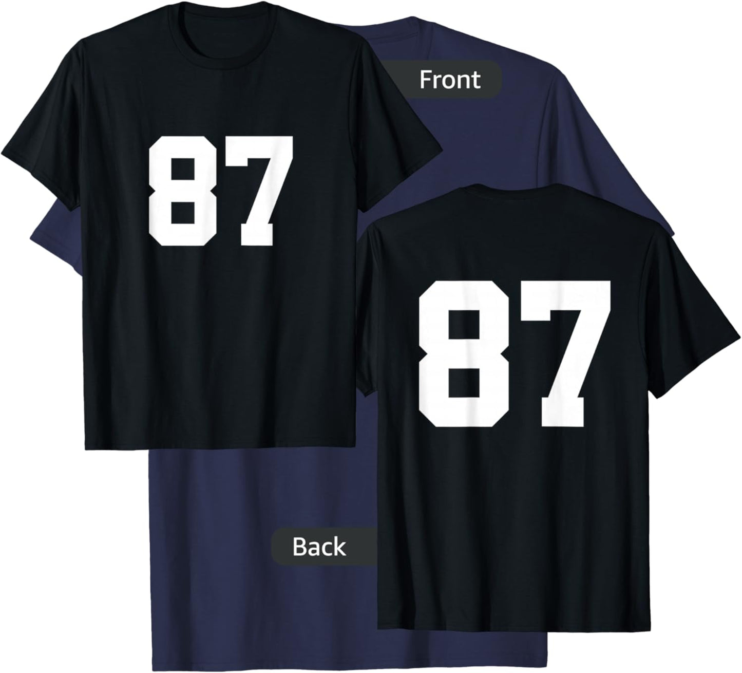 Number 87 Front & Back Numbers Sports Team Jersey Birthday T-Shirt - T-Shirt | Navy