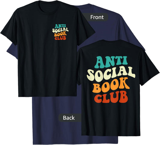 Anti Social Book Club Funny Apparel Retro Groovy T-Shirt - T-Shirt | Navy