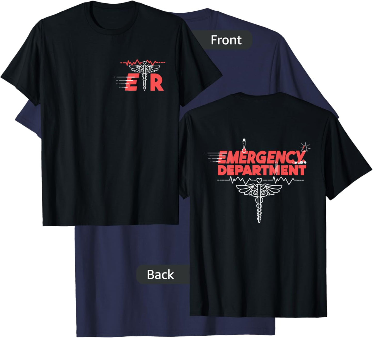 Emergency Department Room ER Nurse front back medical snacks T-Shirt - T-Shirt | Navy