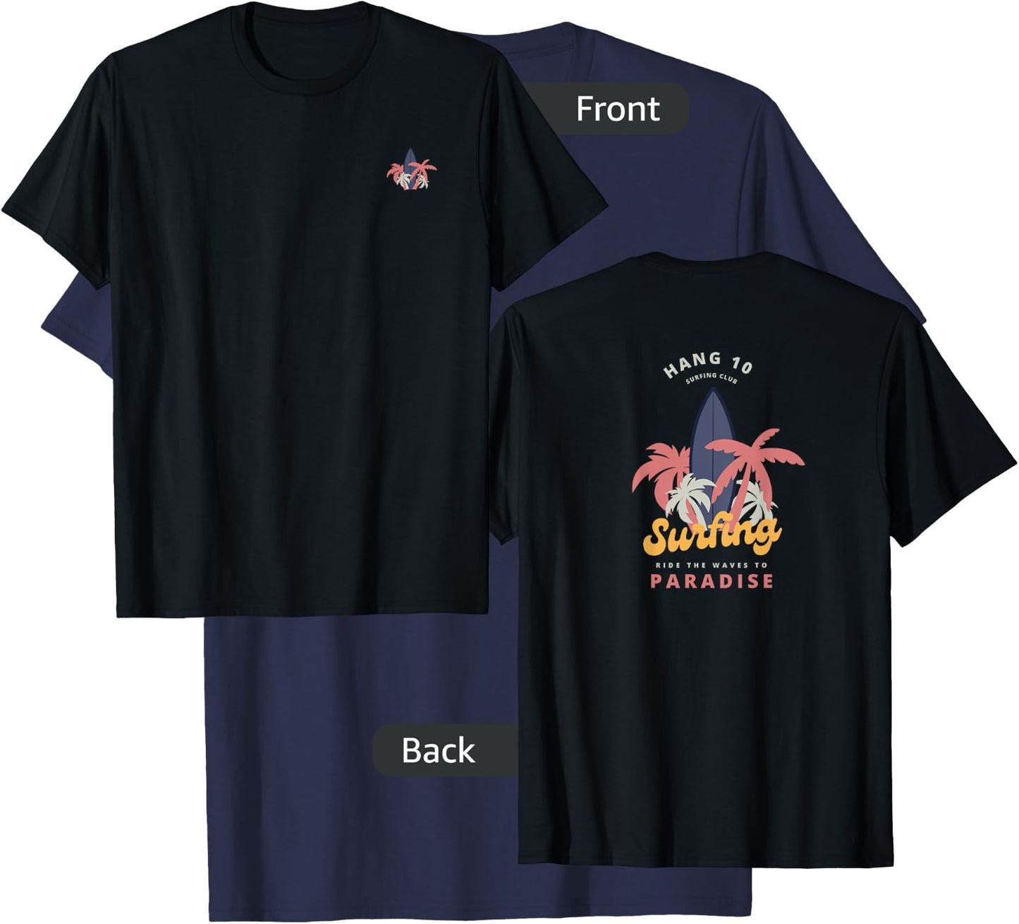 Hang 10 Surfing Club Ride The Waves T-Shirt - T-Shirt | Navy